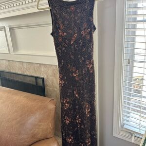 Stenay Brown Evening Gown with Copper Floral Sequin Detail